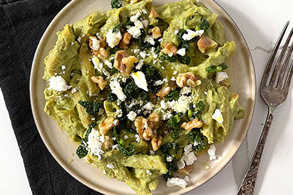 Vegan Broccoli, Feta & Walnut Pasta - Kissed Earth