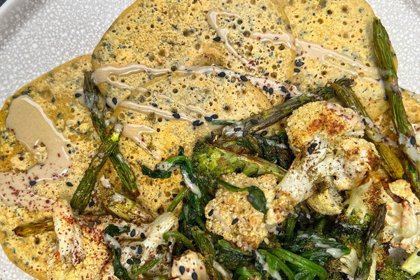Chickpea Collagen Pancakes with Spiced Vegetables - Kissed Earth
