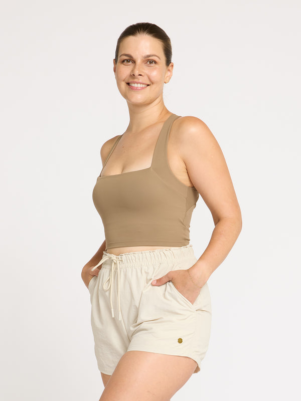 Poise Square Neck Tank - Mocha